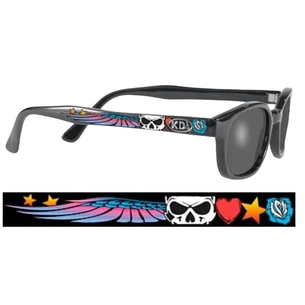 Original KD's Tats Skull Biker Sunglasses Shades Dark Tint Black Frame